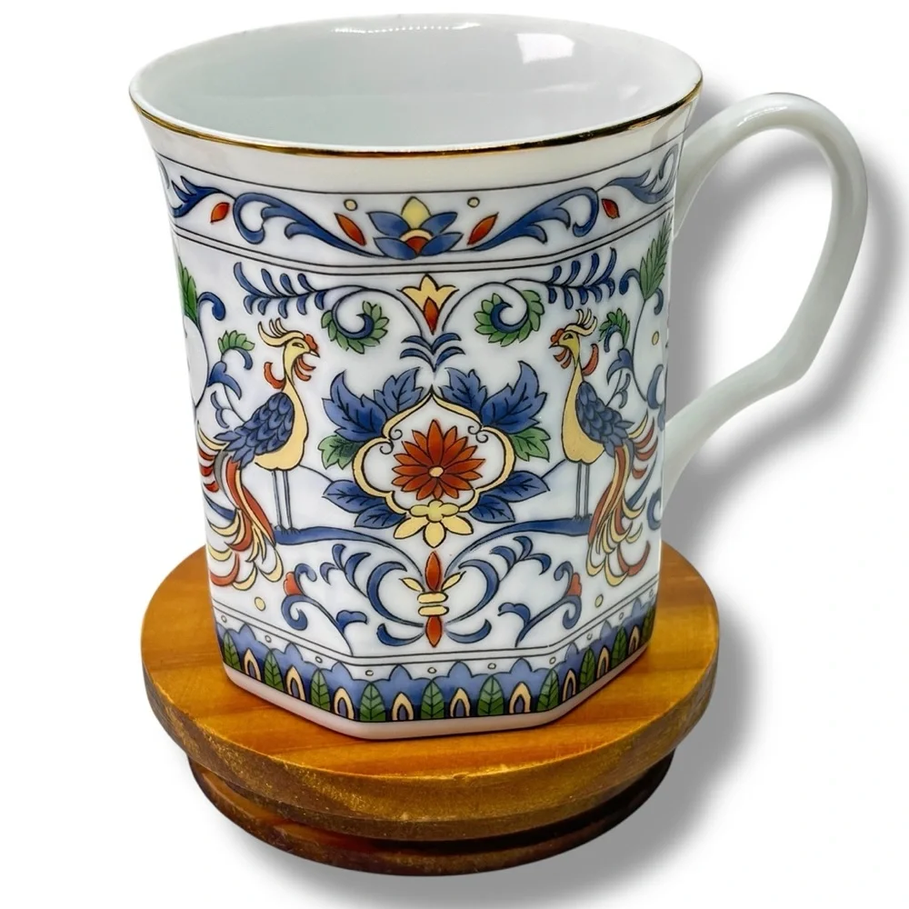 Japanese Vintage Set of 4 Octagon Shaped Gold Trim Coffee Tea Cups Floral 3.5" - Picture 5 of 8